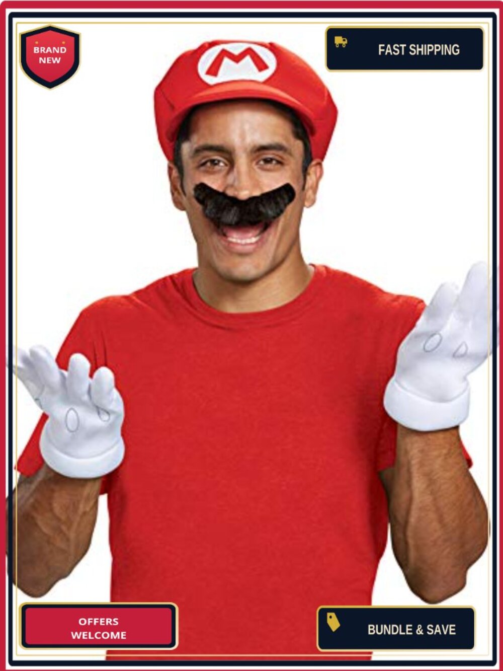 Mario Adult Costume Accessory Kit Hat Gloves Complete Look Halloween Party